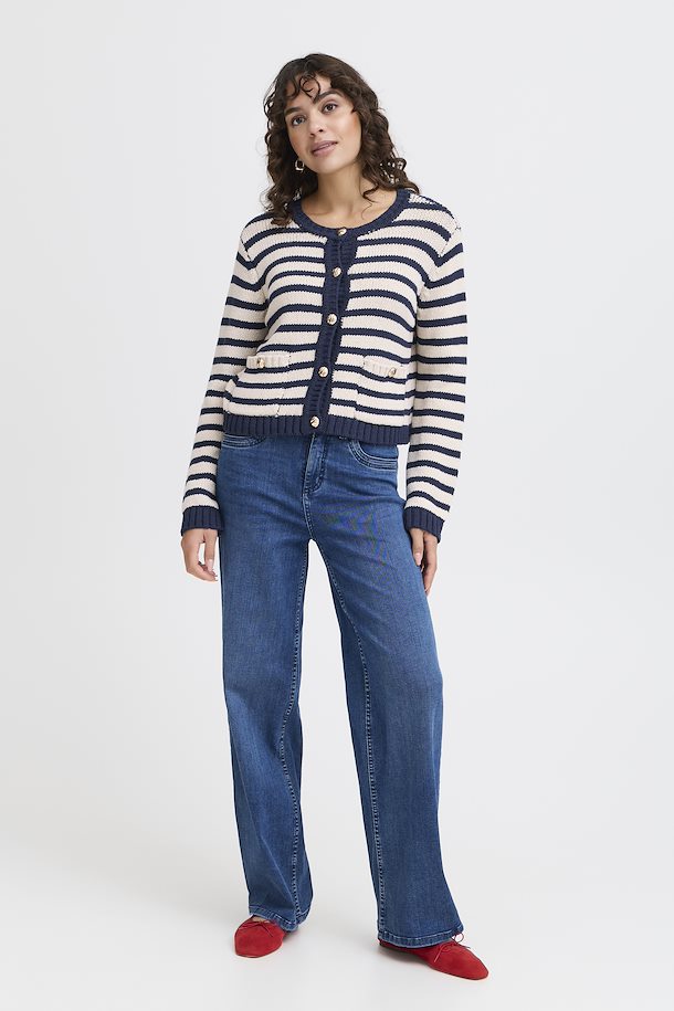 Belinda cotton Nautical Cardigan in Navy and Beige stripe