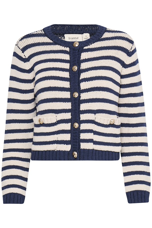 Belinda cotton Nautical Cardigan in Navy and Beige stripe