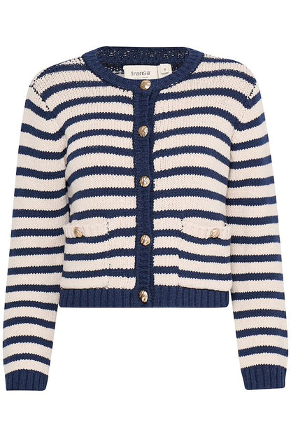 Belinda cotton Nautical Cardigan in Navy and Beige stripe