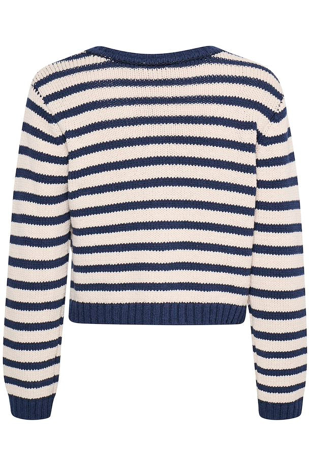 Belinda cotton Nautical Cardigan in Navy and Beige stripe