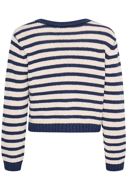 Belinda cotton Nautical Cardigan in Navy and Beige stripe