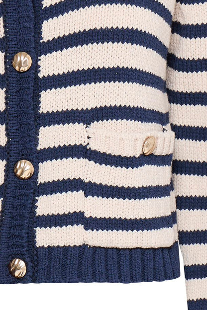 Belinda cotton Nautical Cardigan in Navy and Beige stripe