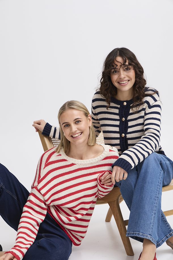 Belinda cotton Nautical Cardigan in Navy and Beige stripe