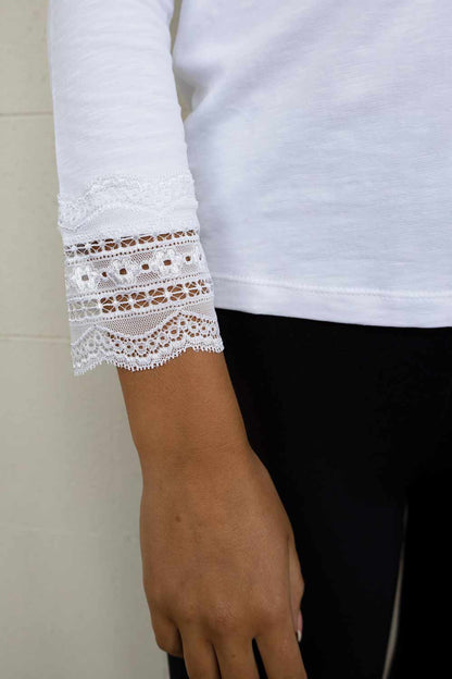 No2morrow Cotton long sleeve top with Lace Cuff. Black or White . Nantes