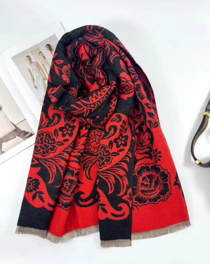 Natalie Gift Box 🎁Luxury Cashmere blend large scarf and Gloves.  red and black