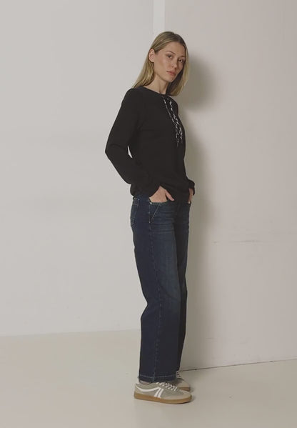 Cecil Black Modal Sweatshirt with contrast drawsring . 303038