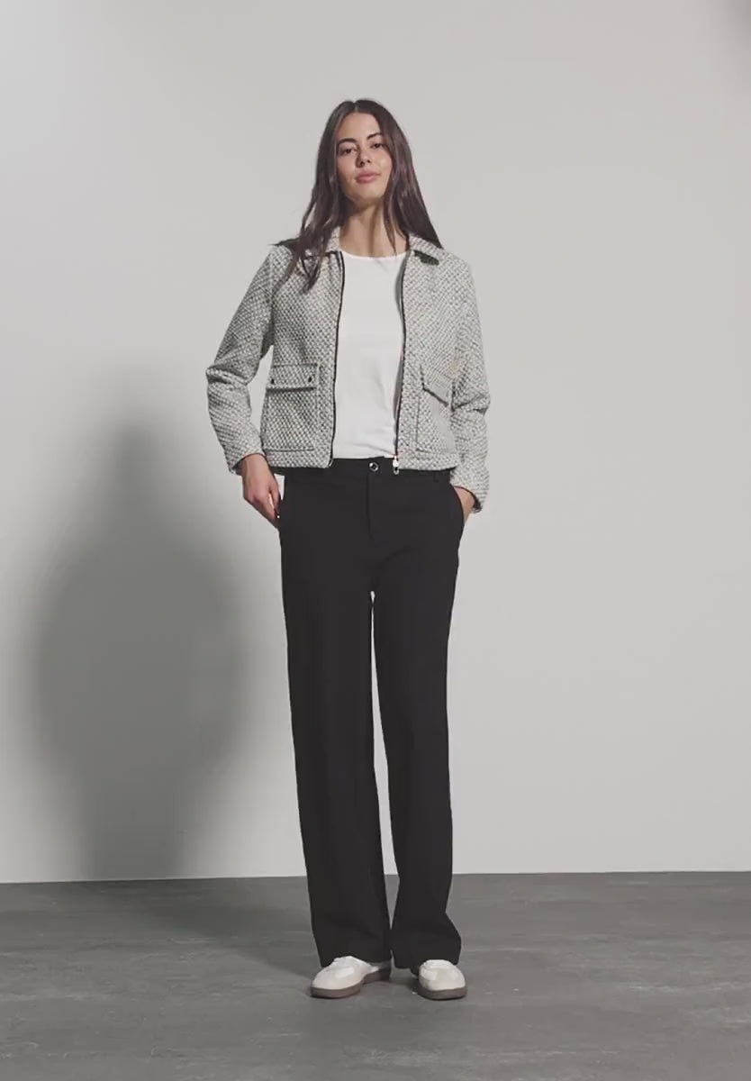 Street One Black and White Boucle Jacket with Zip and Pockets  212242