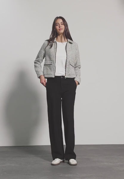 Street One Black and White Boucle Jacket with Zip and Pockets  212242