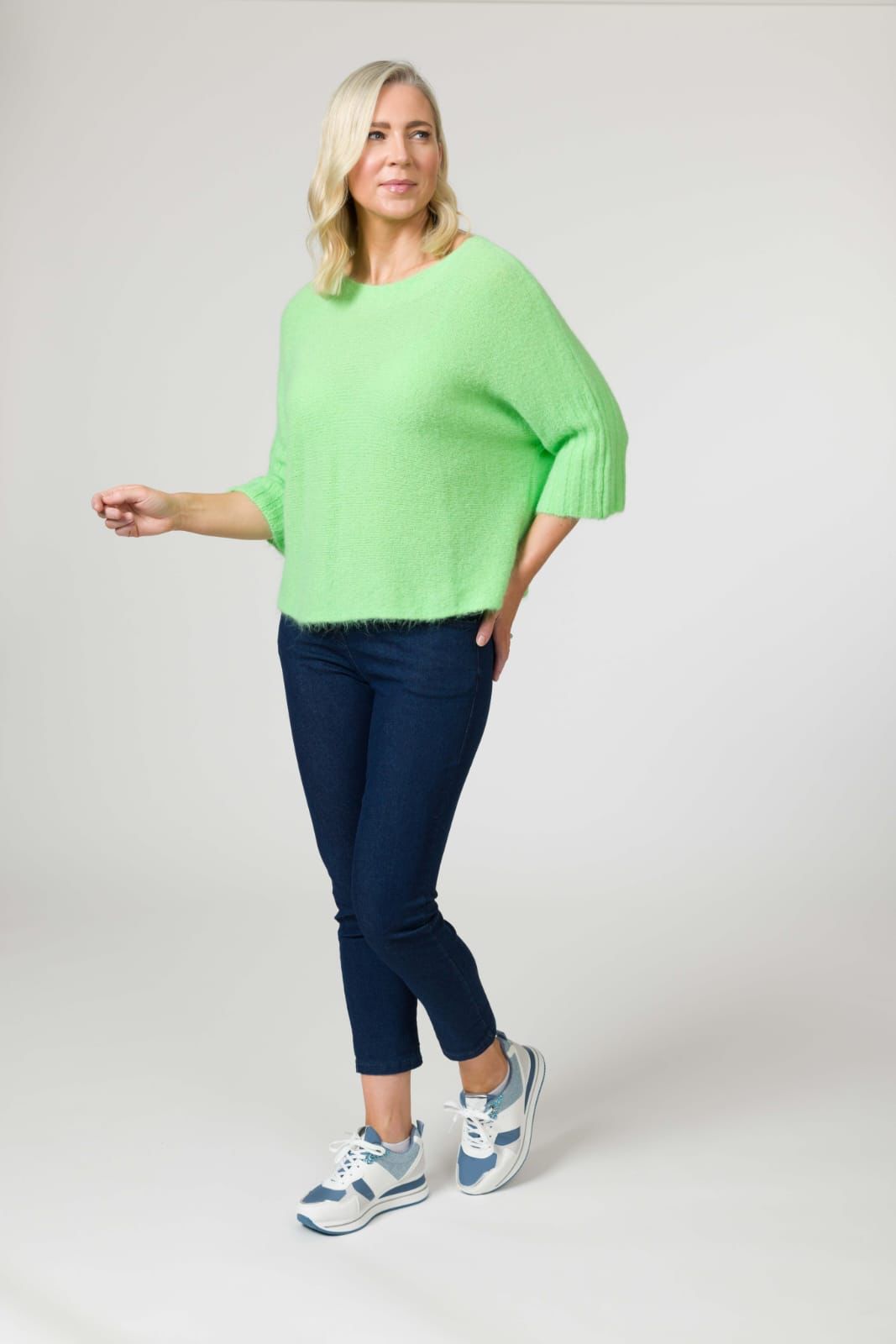 Zola Pleat Sleeve jumper in apple Green or Cornflower blue