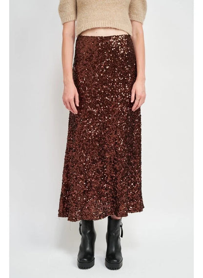 Sequin Midi Skirt. Gold, Brown or  Black