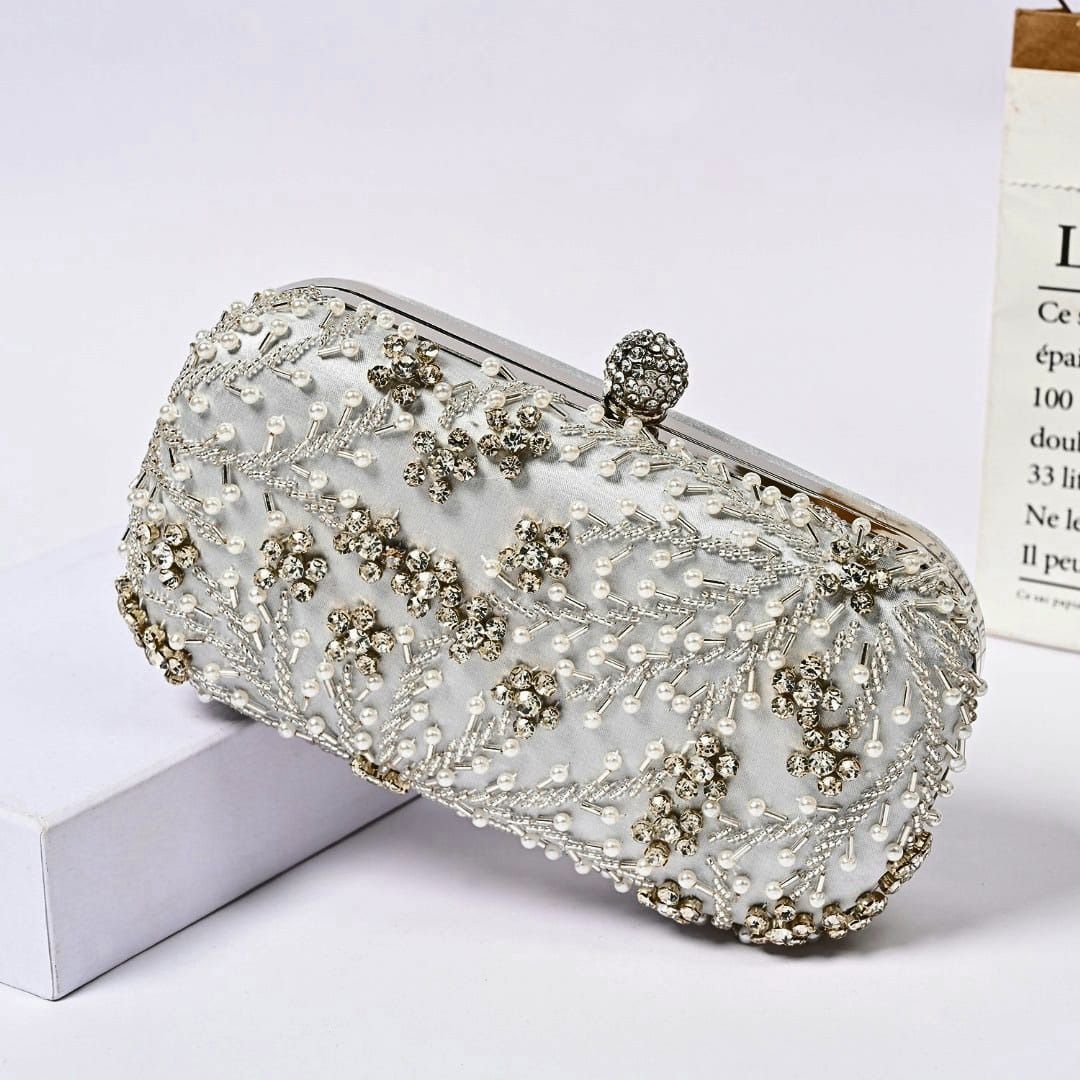 Pearl and Diamante Embelliished  Silver bag 1127135