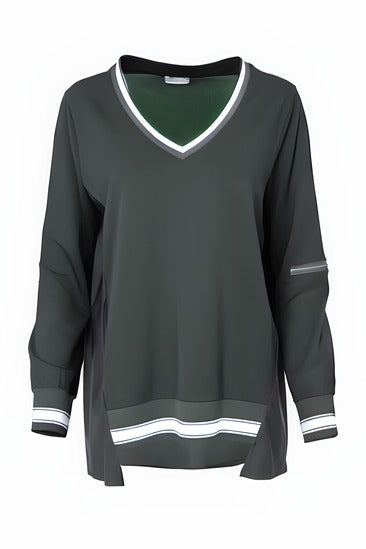 Naya V Neck Sweatshirt with sporty stripe in Army Green or Anthracite  Nas25138