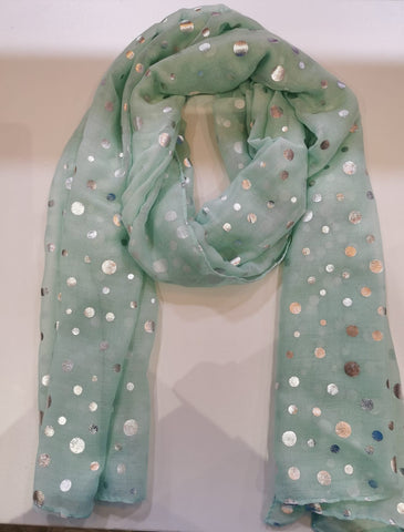 Cotton feel pastel summer scarf with polka dot foil print
